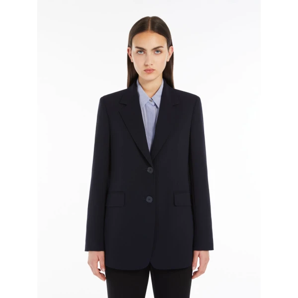 Max Mara Linz Single-Breasted Cady Blazer in Navy | Blazers | Luxury Shoes 