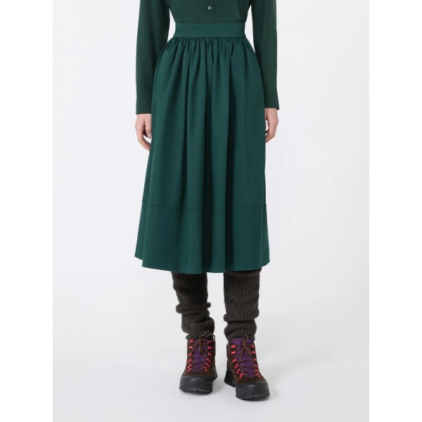Max Mara Lira Cotton Satin Corolla Midi Skirt in Dark Green | Midi Skirts | Luxury Shoes 