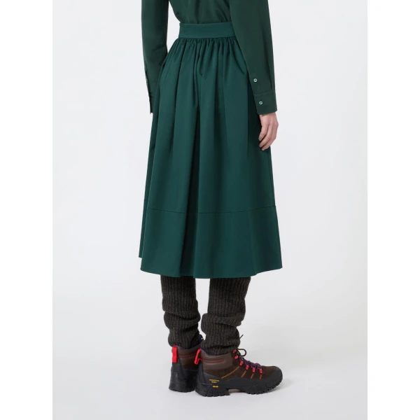Max Mara Lira Cotton Satin Corolla Midi Skirt in Dark Green | Midi Skirts | Luxury Shoes 