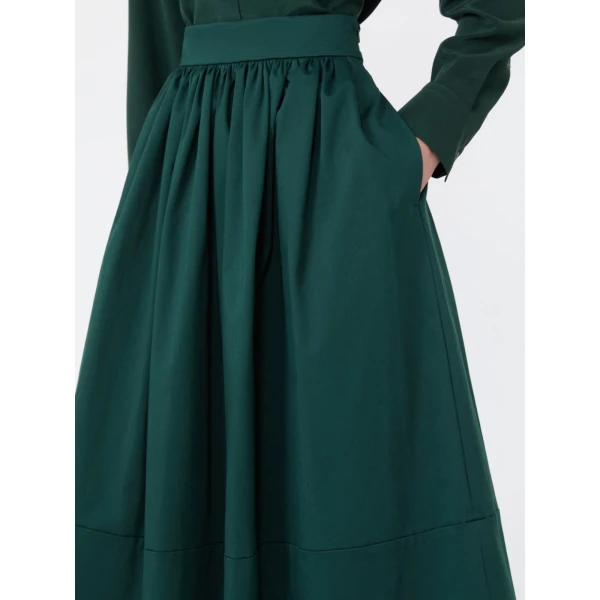 Max Mara Lira Cotton Satin Corolla Midi Skirt in Dark Green | Midi Skirts | Luxury Shoes 