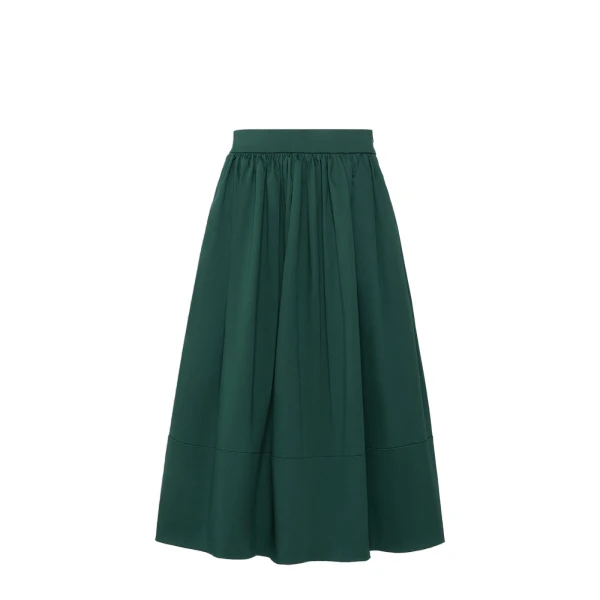 Max Mara Lira Cotton Satin Corolla Midi Skirt in Dark Green | Midi Skirts | Luxury Shoes 