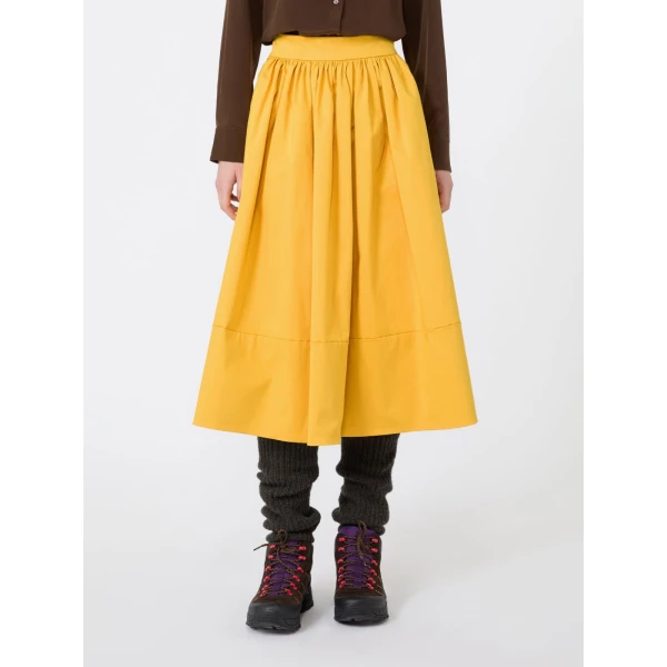 Max Mara Lira Cotton Satin Corolla Midi Skirt in Yellow | Midi Skirts | Luxury Shoes 