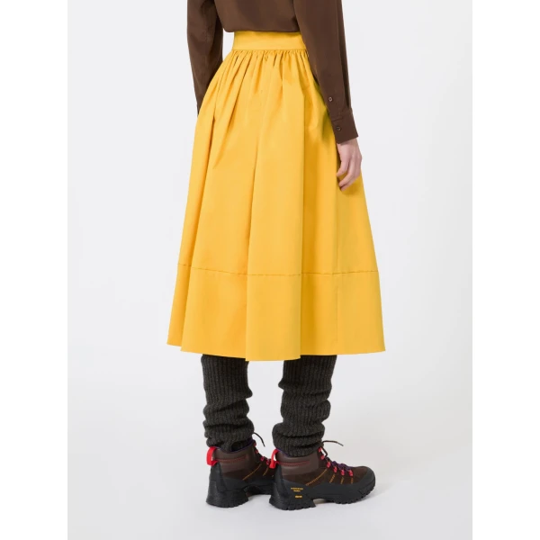 Max Mara Lira Cotton Satin Corolla Midi Skirt in Yellow | Midi Skirts | Luxury Shoes 