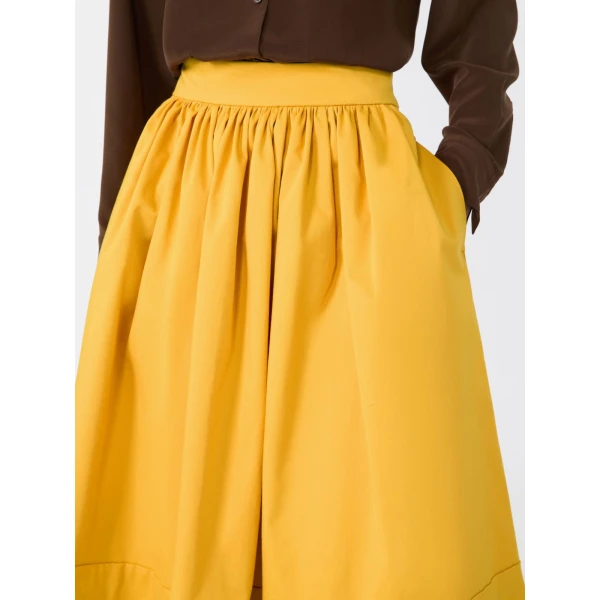 Max Mara Lira Cotton Satin Corolla Midi Skirt in Yellow | Midi Skirts | Luxury Shoes 