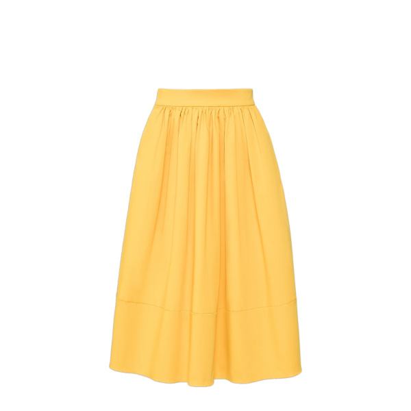 Max Mara Lira Cotton Satin Corolla Midi Skirt in Yellow | Midi Skirts | Luxury Shoes 