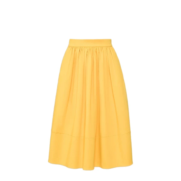 Lira Cotton Satin Corolla Midi Skirt in Yellow