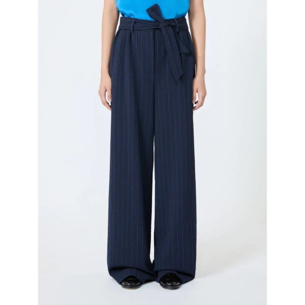 Max Mara Lira Pinstripe Wool Seersucker Trousers in Ultramarine | Tailored pants | Luxury Shoes 