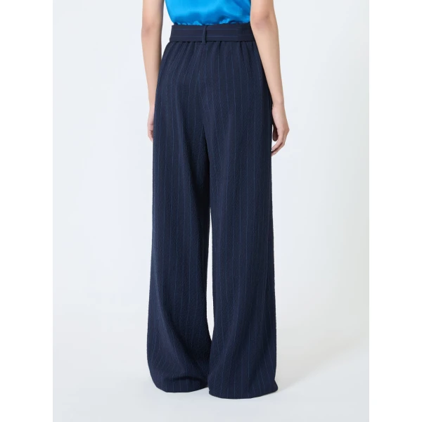 Max Mara Lira Pinstripe Wool Seersucker Trousers in Ultramarine | Tailored pants | Luxury Shoes 