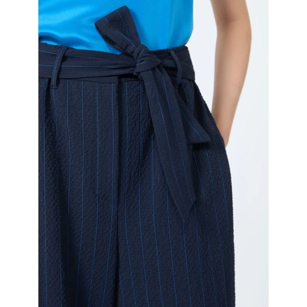 Max Mara Lira Pinstripe Wool Seersucker Trousers in Ultramarine | Tailored pants | Luxury Shoes 