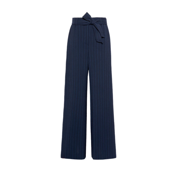 Max Mara Lira Pinstripe Wool Seersucker Trousers in Ultramarine | Tailored pants | Luxury Shoes 