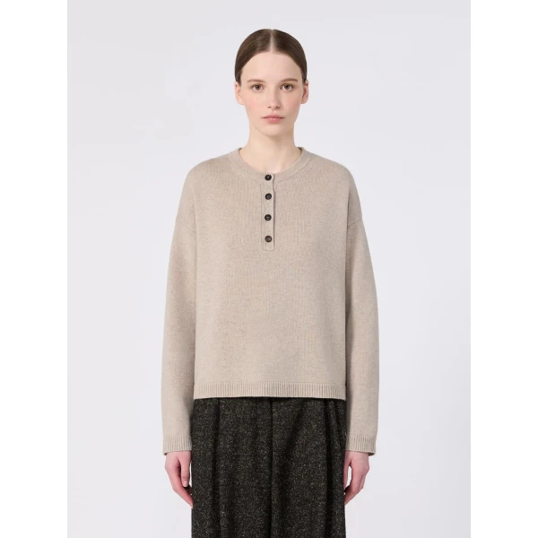 Max Mara Lisa Wool and Cashmere Grandad Sweater in Beige | Sweaters | Luxury Shoes 