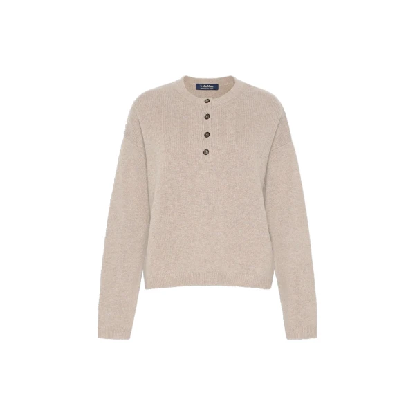 Lisa Wool and Cashmere Grandad Sweater in Beige