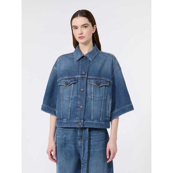 Max Mara Liuti Cotton Denim Jacket in Navy | Denim | Luxury Shoes 