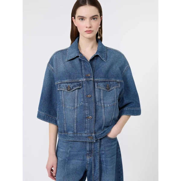Max Mara Liuti Cotton Denim Jacket in Navy | Denim | Luxury Shoes 