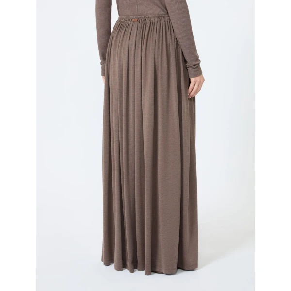 Max Mara Livrea Long Pleated Jersey Skirt in Mud | Pleated Skirts | Luxury Shoes 