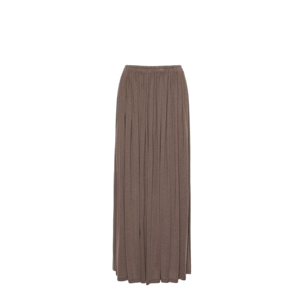 Max Mara Livrea Long Pleated Jersey Skirt in Mud | Pleated Skirts | Luxury Shoes 