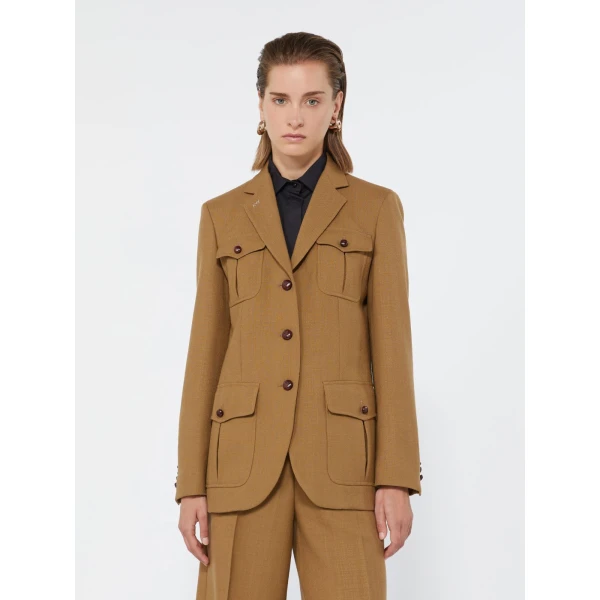 Max Mara Locusta Slub Wool Canvas Saharan Jacket in Camel | Blazers | Luxury Shoes 