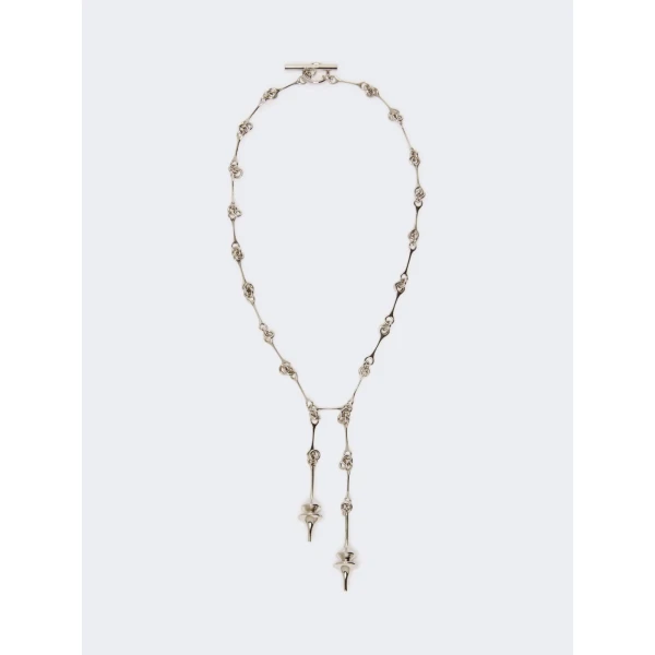 Max Mara Long Double Pendant Necklace in Silver | Necklace | Luxury Shoes 