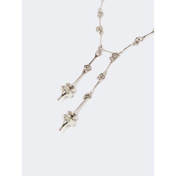 Max Mara Long Double Pendant Necklace in Silver | Necklace | Luxury Shoes 