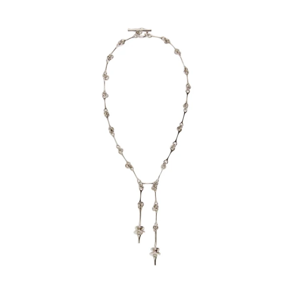 Long Double Pendant Necklace in Silver