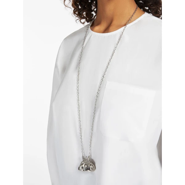Max Mara Long Necklace with Large Pasticcino Bag Charm in Silver | Necklace | Luxury Shoes 