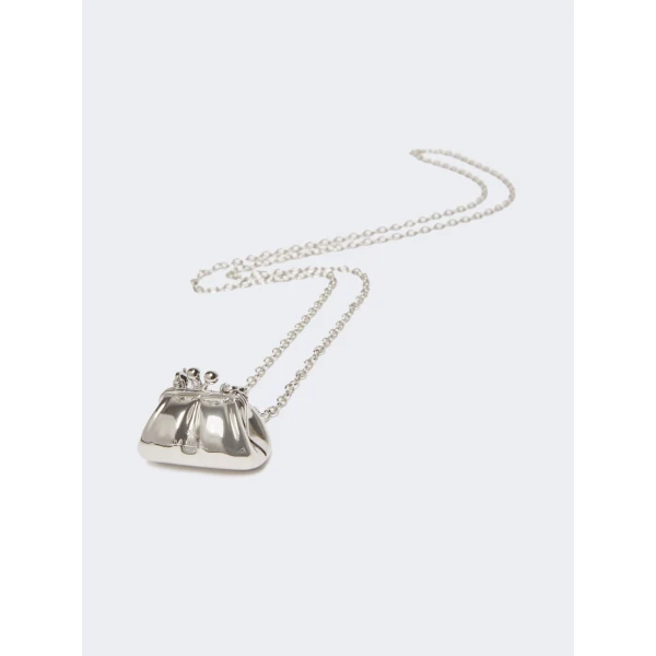 Max Mara Long Necklace with Large Pasticcino Bag Charm in Silver | Necklace | Luxury Shoes 