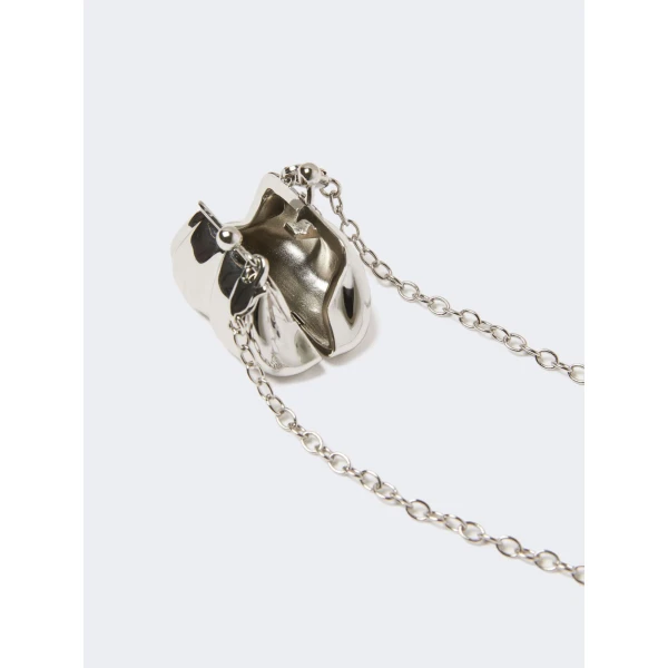Max Mara Long Necklace with Large Pasticcino Bag Charm in Silver | Necklace | Luxury Shoes 
