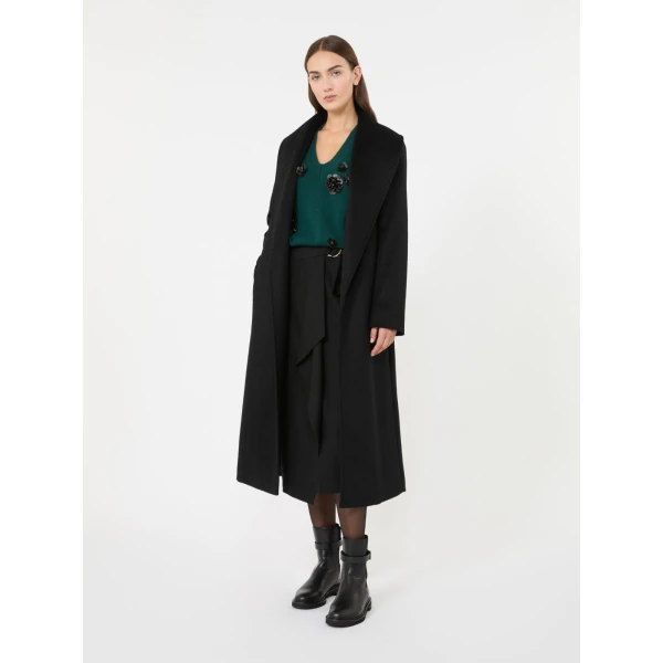 Max Mara Loriana Wool Wrap Coat in Black | Wool Coat | Luxury Shoes 