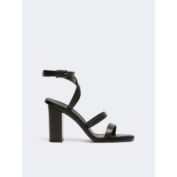 Max Mara Low-Sheen Leather Sandals in Black | Sandals | Luxury Shoes 