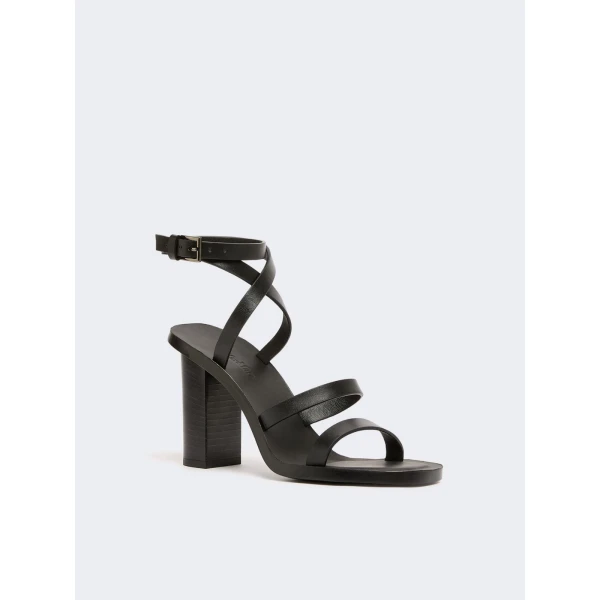 Max Mara Low-Sheen Leather Sandals in Black | Sandals | Luxury Shoes 