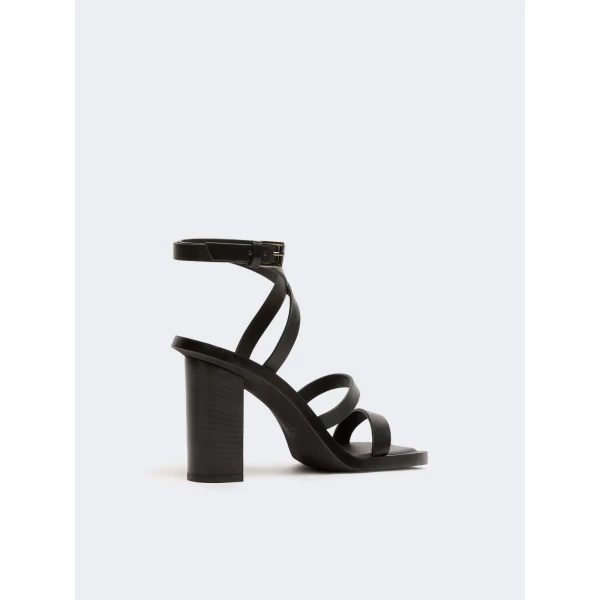 Max Mara Low-Sheen Leather Sandals in Black | Sandals | Luxury Shoes 