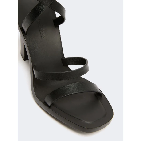 Max Mara Low-Sheen Leather Sandals in Black | Sandals | Luxury Shoes 