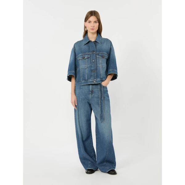 Max Mara Madia Wide-Fit Cotton Denim Jeans in Navy | Denim | Luxury Shoes 