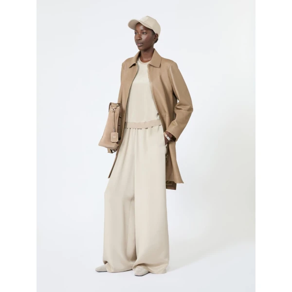 Max Mara Magenta Nappa Leather Overcoat in Stone Grey | Leather Coats | Luxury Shoes 