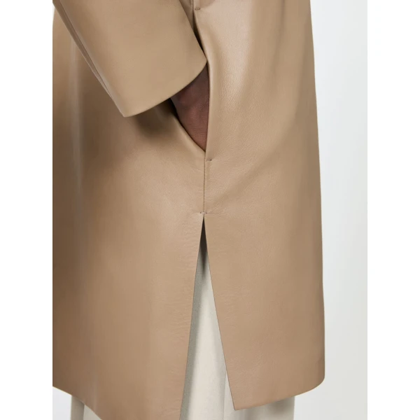 Max Mara Magenta Nappa Leather Overcoat in Stone Grey | Leather Coats | Luxury Shoes 