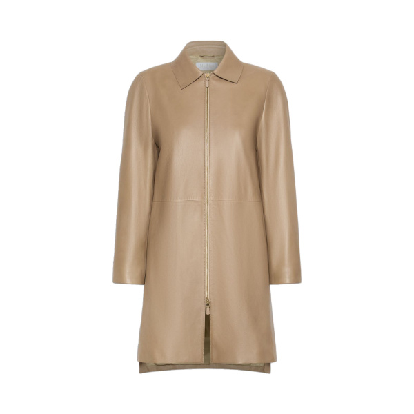 Max Mara Magenta Nappa Leather Overcoat in Stone Grey | Women | Luxury Shoes 