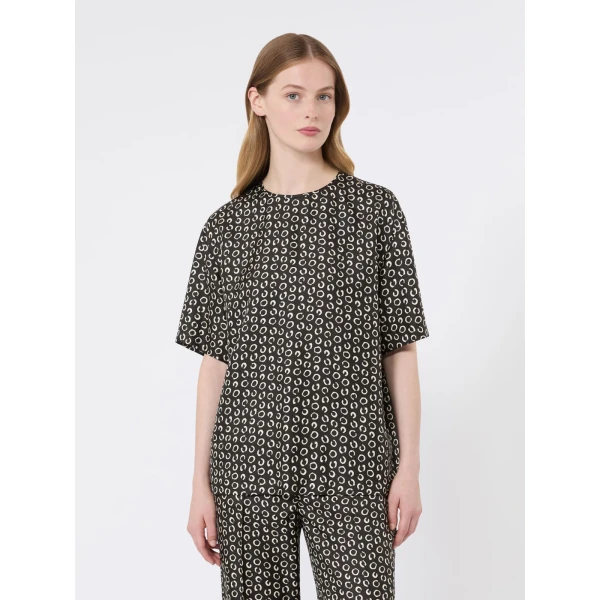 Max Mara Mambo Printed Silk T-Shirt Blouse in Black and White | Blouse | Luxury Shoes 