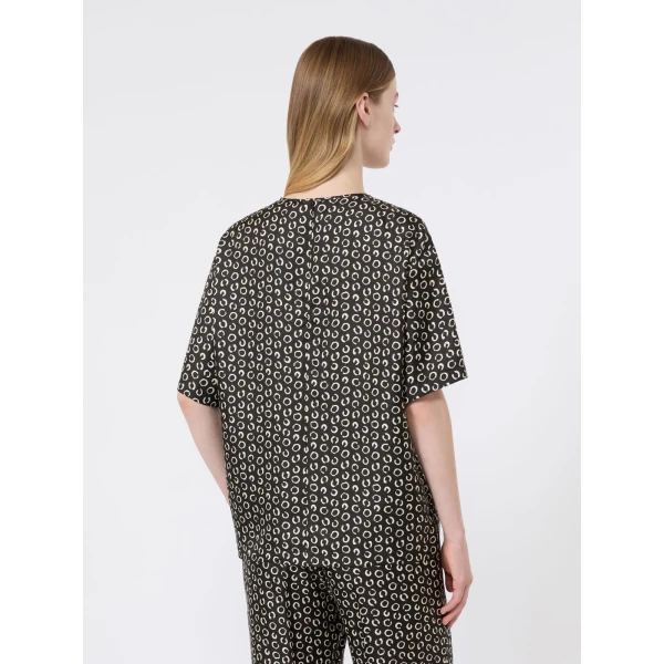 Max Mara Mambo Printed Silk T-Shirt Blouse in Black and White | Blouse | Luxury Shoes 