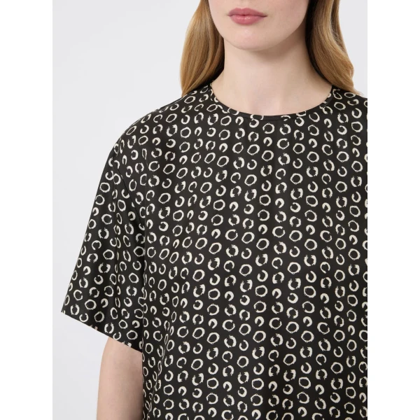 Max Mara Mambo Printed Silk T-Shirt Blouse in Black and White | Blouse | Luxury Shoes 