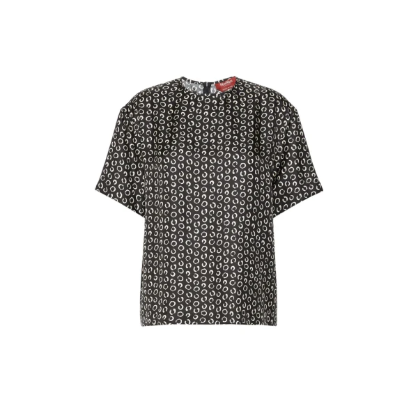 Max Mara Mambo Printed Silk T-Shirt Blouse in Black and White | Blouse | Luxury Shoes 
