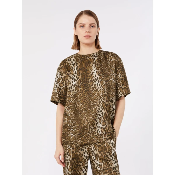 Max Mara Mambo Printed Silk T-Shirt Blouse in Brown | Blouse | Luxury Shoes 