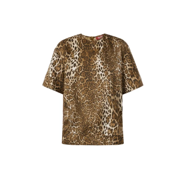 Max Mara Mambo Printed Silk T-Shirt Blouse in Brown | Blouse | Luxury Shoes 
