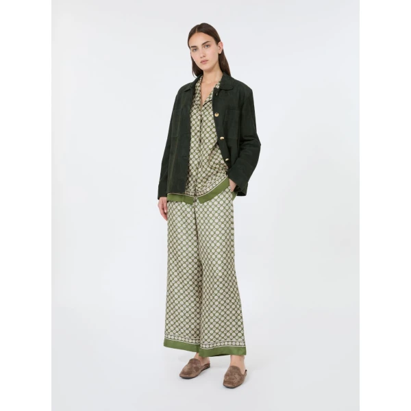 Max Mara Mambo Printed Silk Twill Shirt in Khaki | Shirts | Luxury Shoes 
