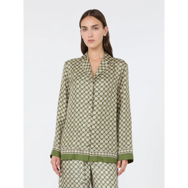 Max Mara Mambo Printed Silk Twill Shirt in Khaki | Shirts | Luxury Shoes 