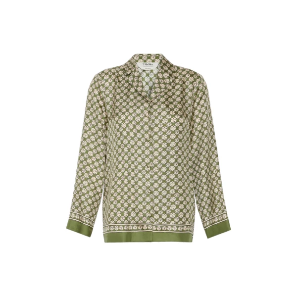Max Mara Mambo Printed Silk Twill Shirt in Khaki | Shirts | Luxury Shoes 