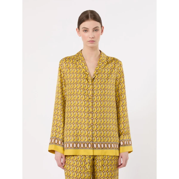 Max Mara Mambo Printed Silk Twill Shirt in Yellow | Shirts | Luxury Shoes 