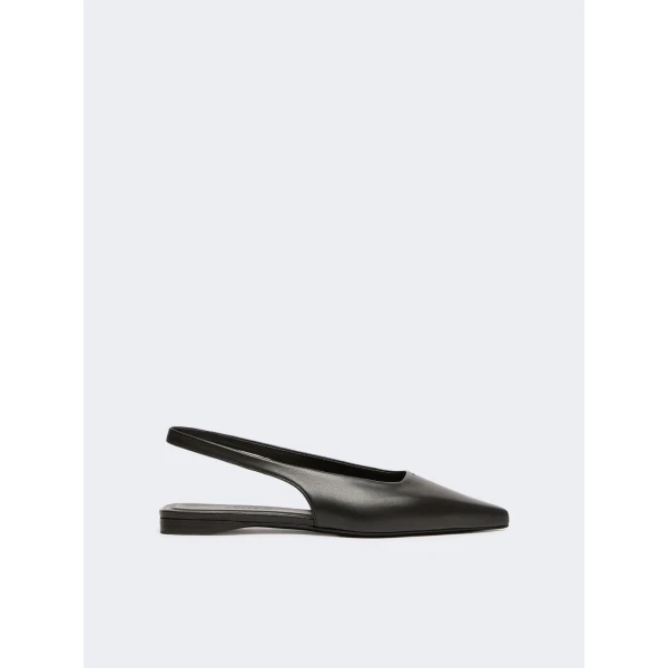 Max Mara Manna Nappa Leather Flat Slingbacks in Black | Flats | Luxury Shoes 