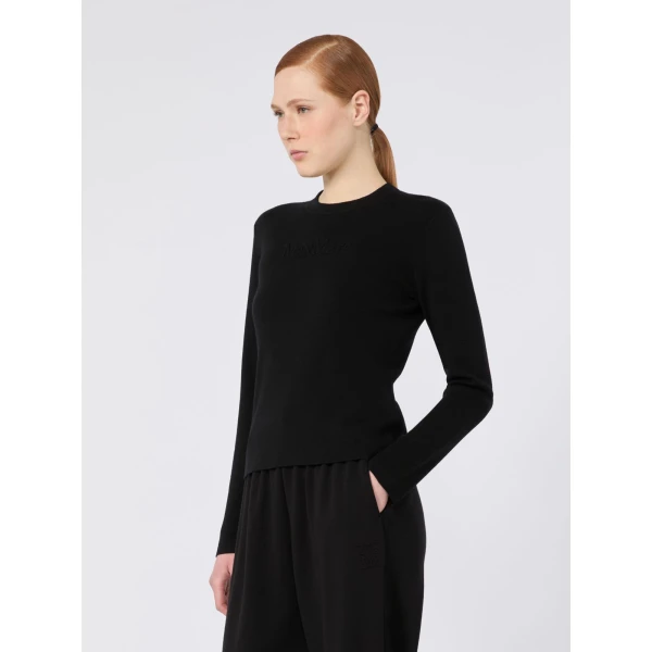 Max Mara Manto Embossed Logo Wool Sweater in Black | Sweaters | Luxury Shoes 
