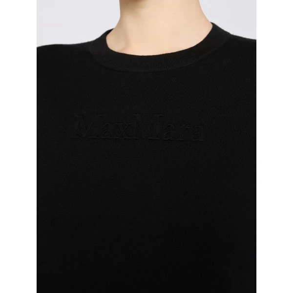 Max Mara Manto Embossed Logo Wool Sweater in Black | Sweaters | Luxury Shoes 