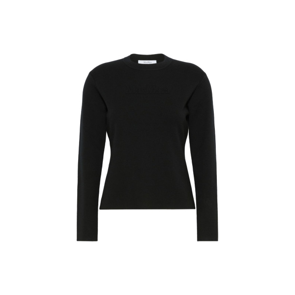 Max Mara Manto Embossed Logo Wool Sweater in Black | Sweaters | Luxury Shoes 